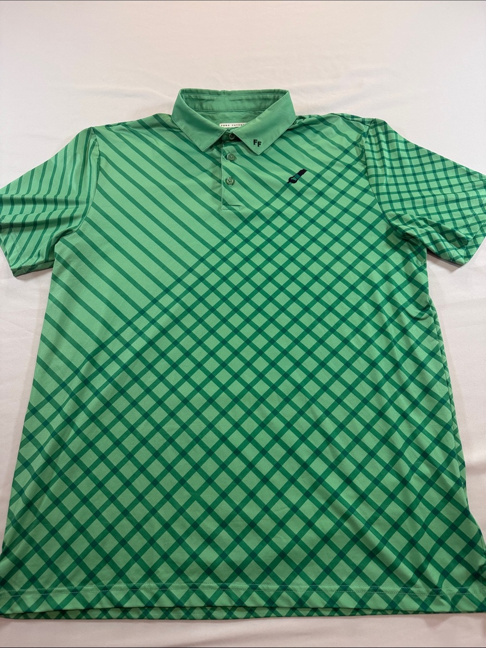 Fore Fathers Sod Surfer Green Diagonal Plaid Golf Polo Size L